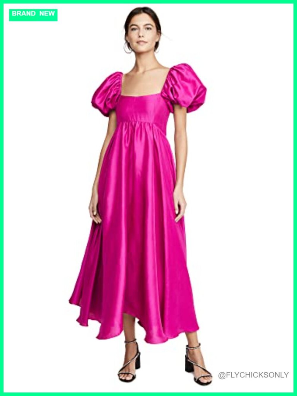 Azeeza Rory Silk Shantung Maxi Dress Puff Sleeve Party